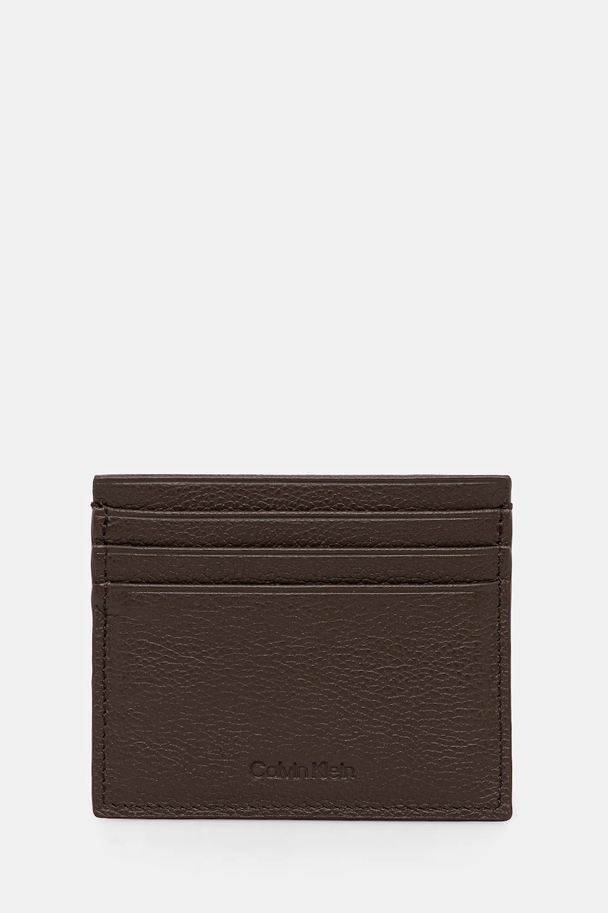 Levně Kožené pouzdro na karty Calvin Klein hnědá barva, LV04D1100G
