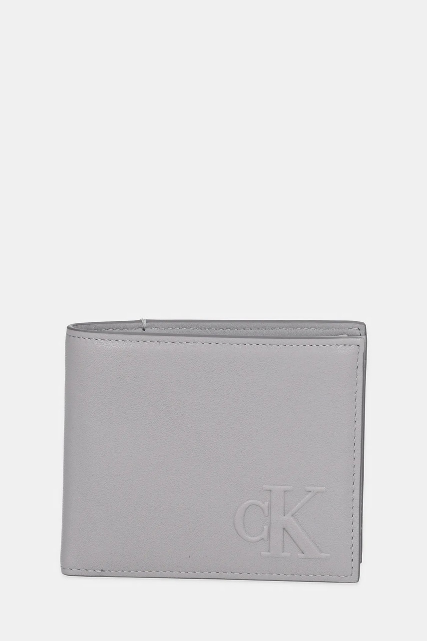 Levně Kožená peněženka Calvin Klein pánská, šedá barva, LV04G1072G