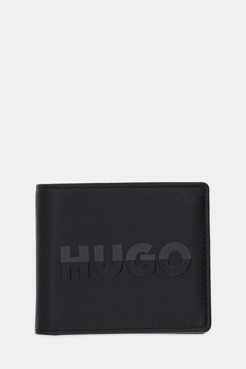 Levně Kožená peněženka HUGO pánská, černá barva, 50548733