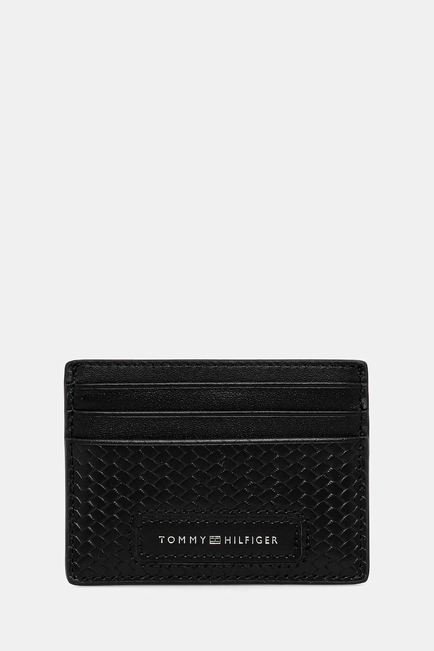 Levně Kožené pouzdro na karty Tommy Hilfiger černá barva, AM0AM13725