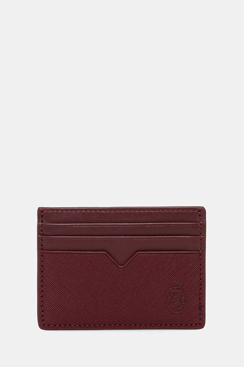 Levně Kožený držák na karty a klíčenka Tommy Hilfiger vínová barva, AM0AM13779