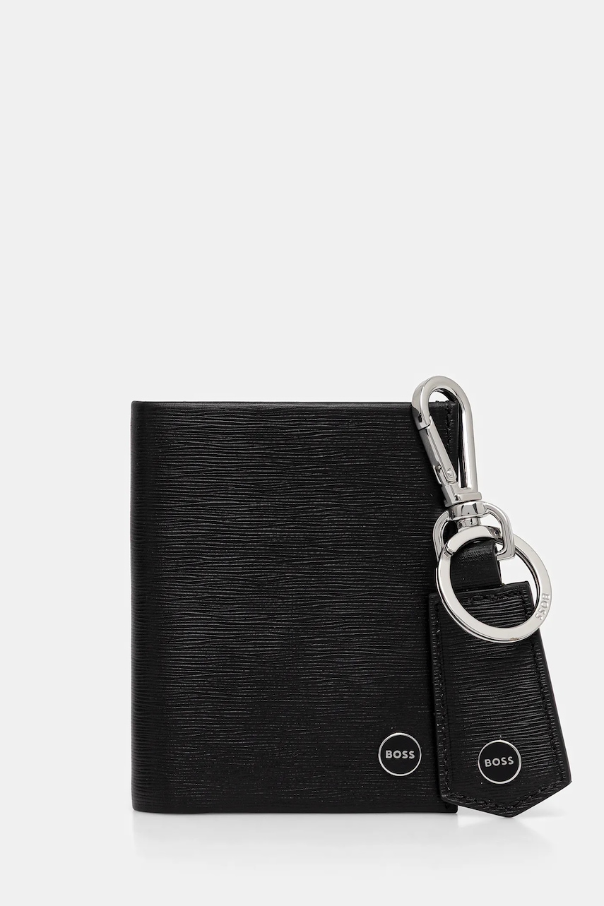 BOSS portofel de piele + breloc culoarea negru, 50552891