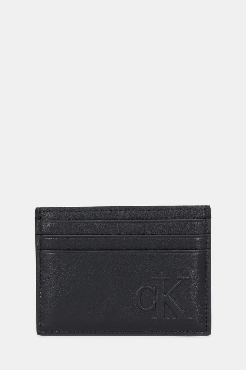 Levně Kožené pouzdro na karty Calvin Klein černá barva, LV04G1070G