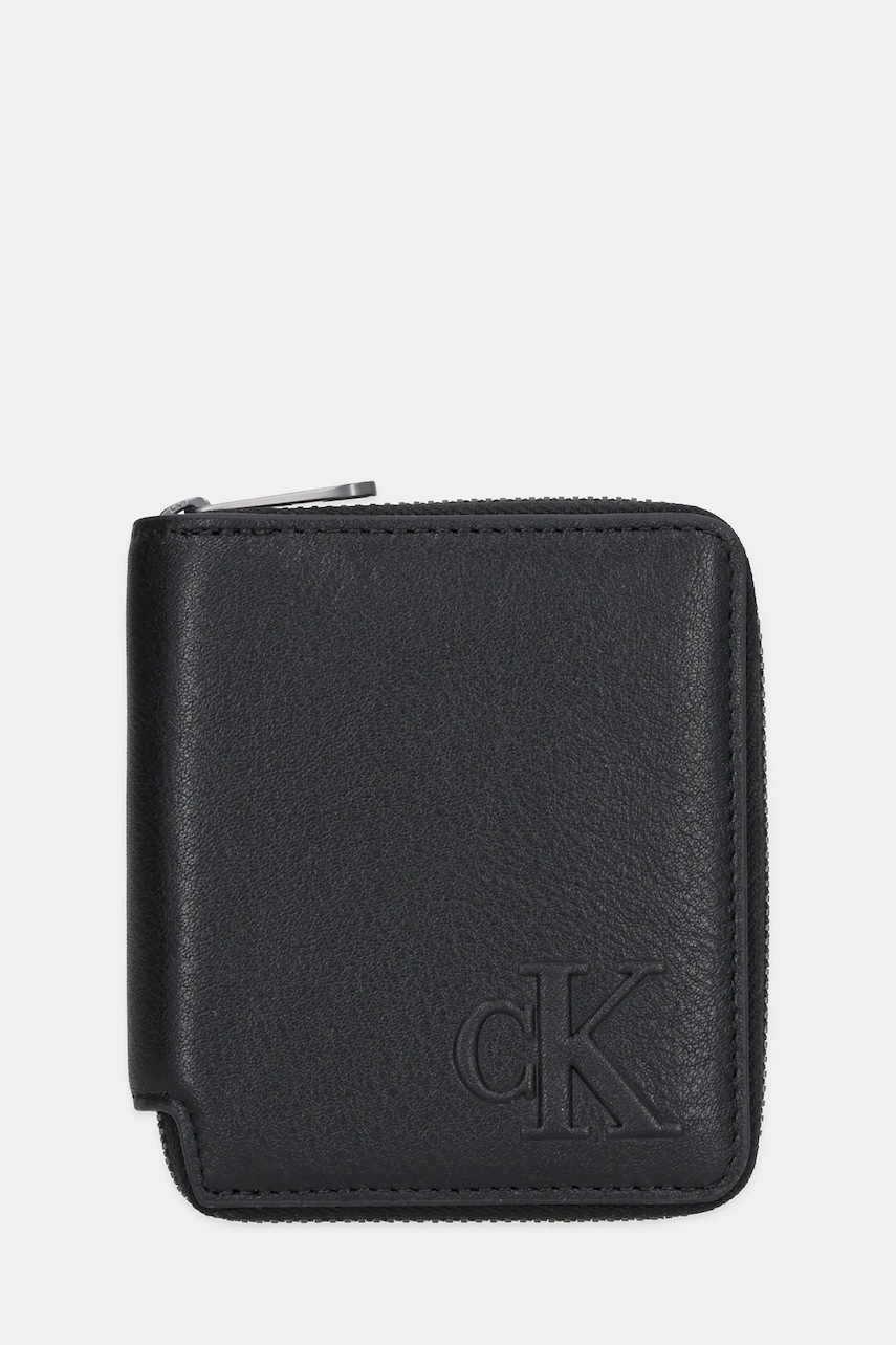 Levně Kožená peněženka Calvin Klein pánská, černá barva, LV04D1077G