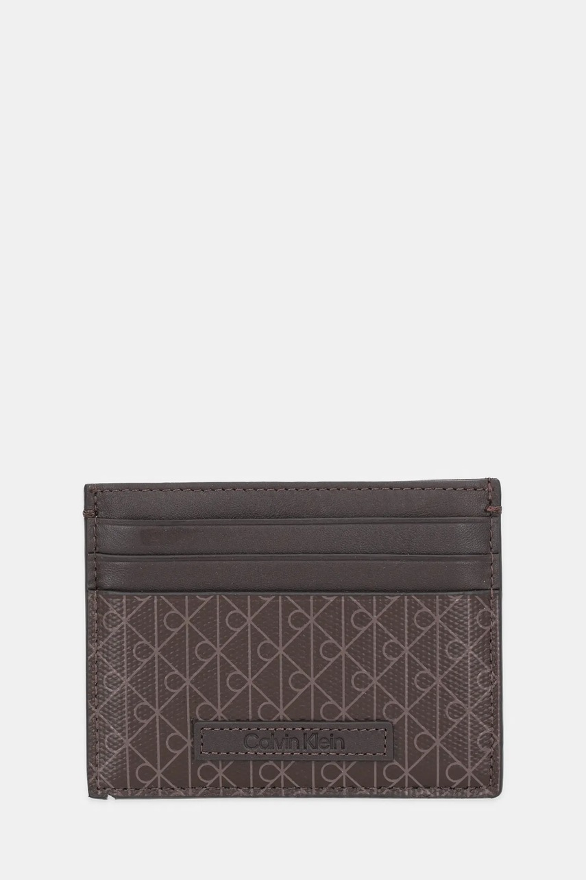 Levně Pouzdro na karty Calvin Klein hnědá barva, LV04D1083G