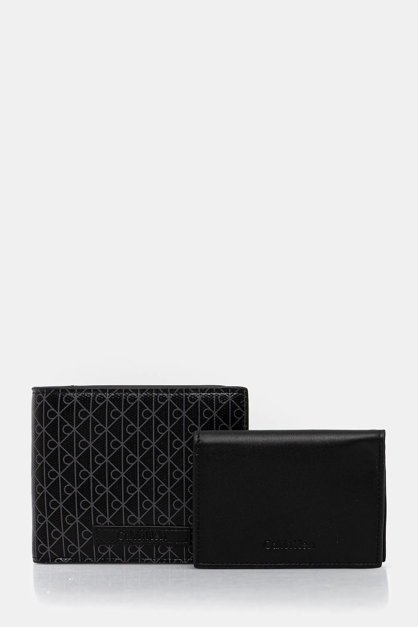 Levně Kožená peněženka a držák na karty Calvin Klein pánská, černá barva, LV04D1086G
