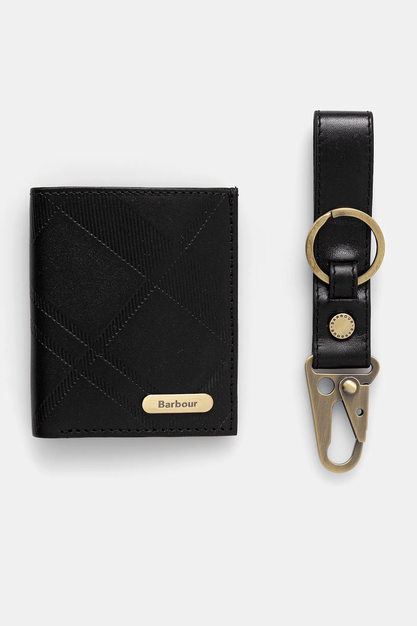 Barbour portofel de piele + breloc culoarea negru, MGS0101