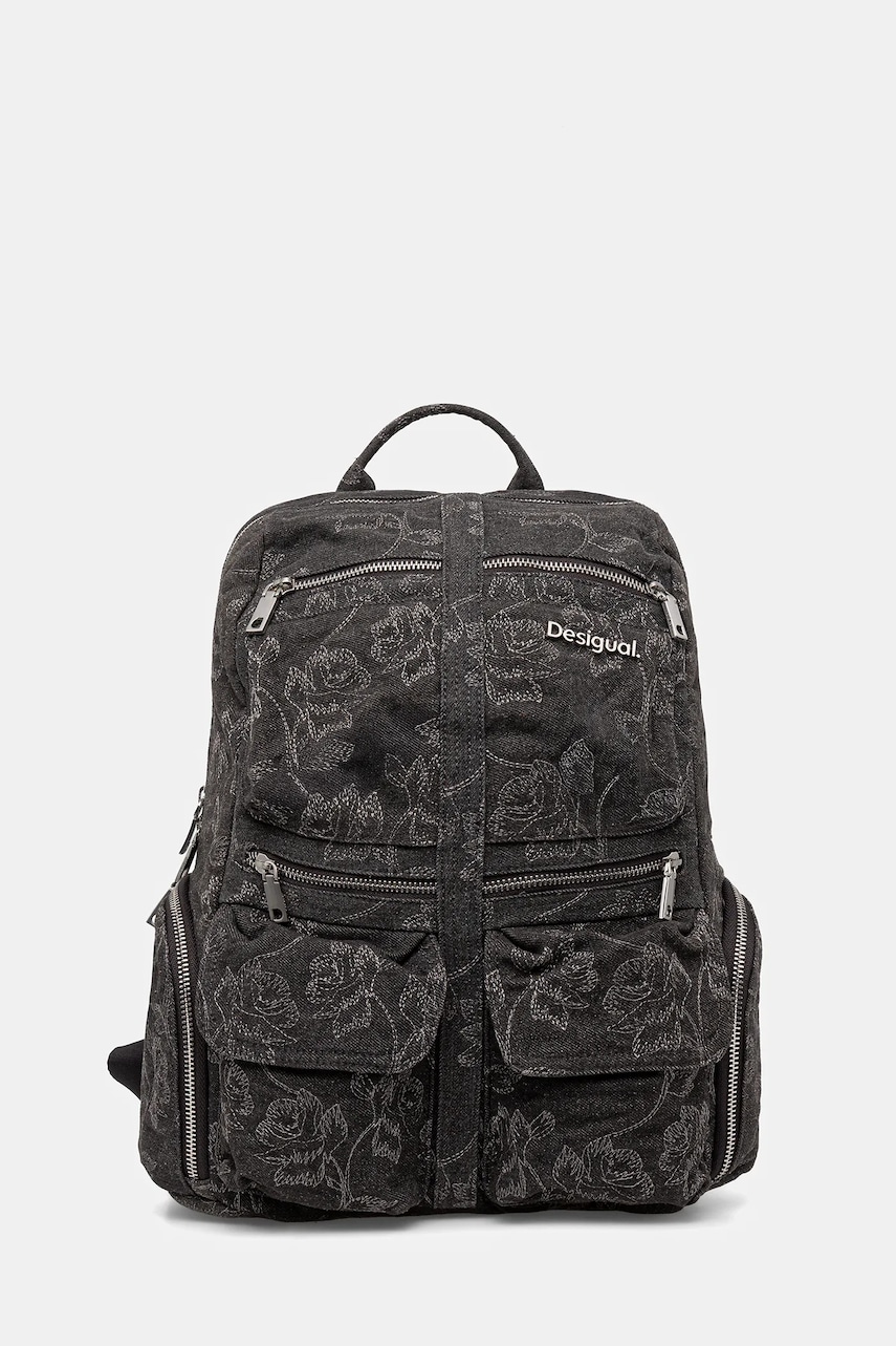 Desigual rucsac WHISKEY EMBROIDERY 0 culoarea gri, mare, cu imprimeu, 25WAKD07