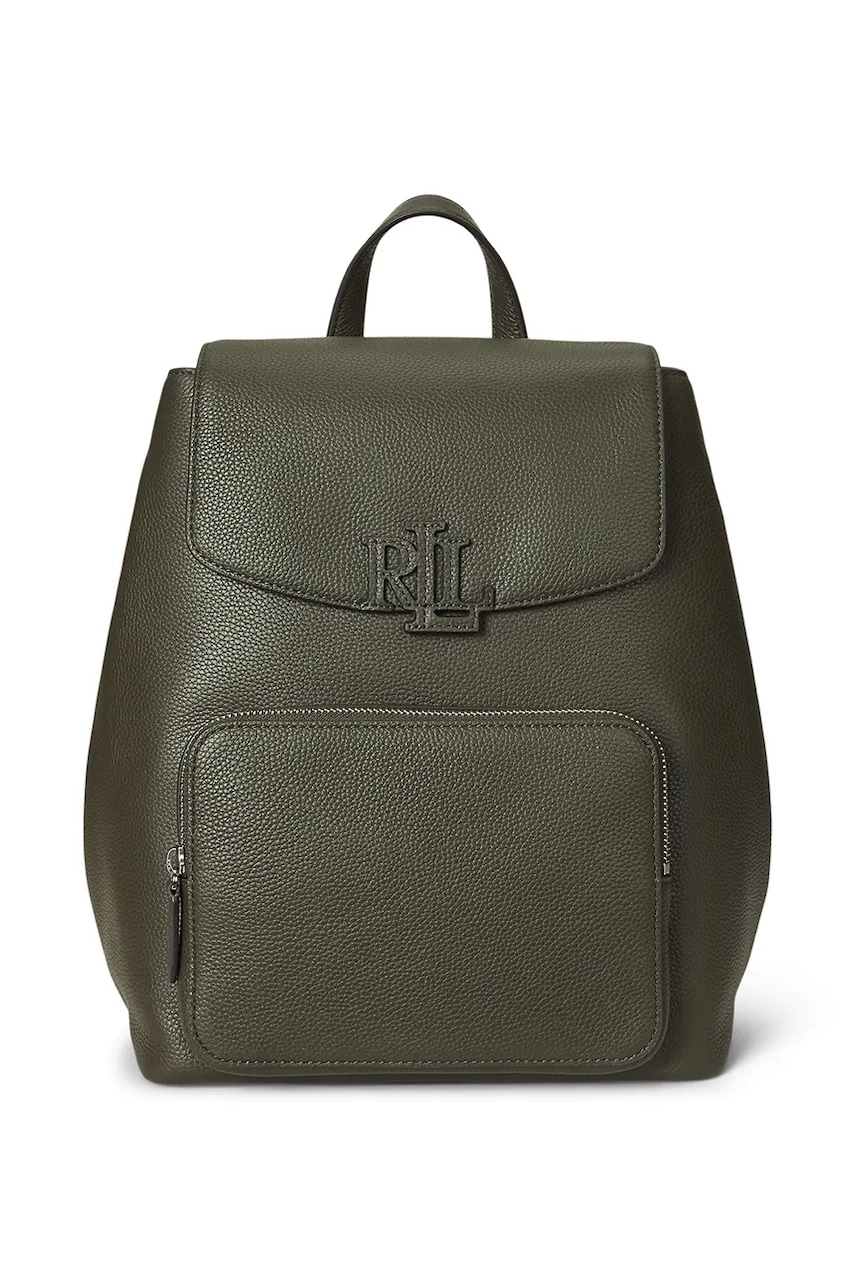 Levně Kožený batoh Lauren Ralph Lauren dámský, zelená barva, velký, 431969355