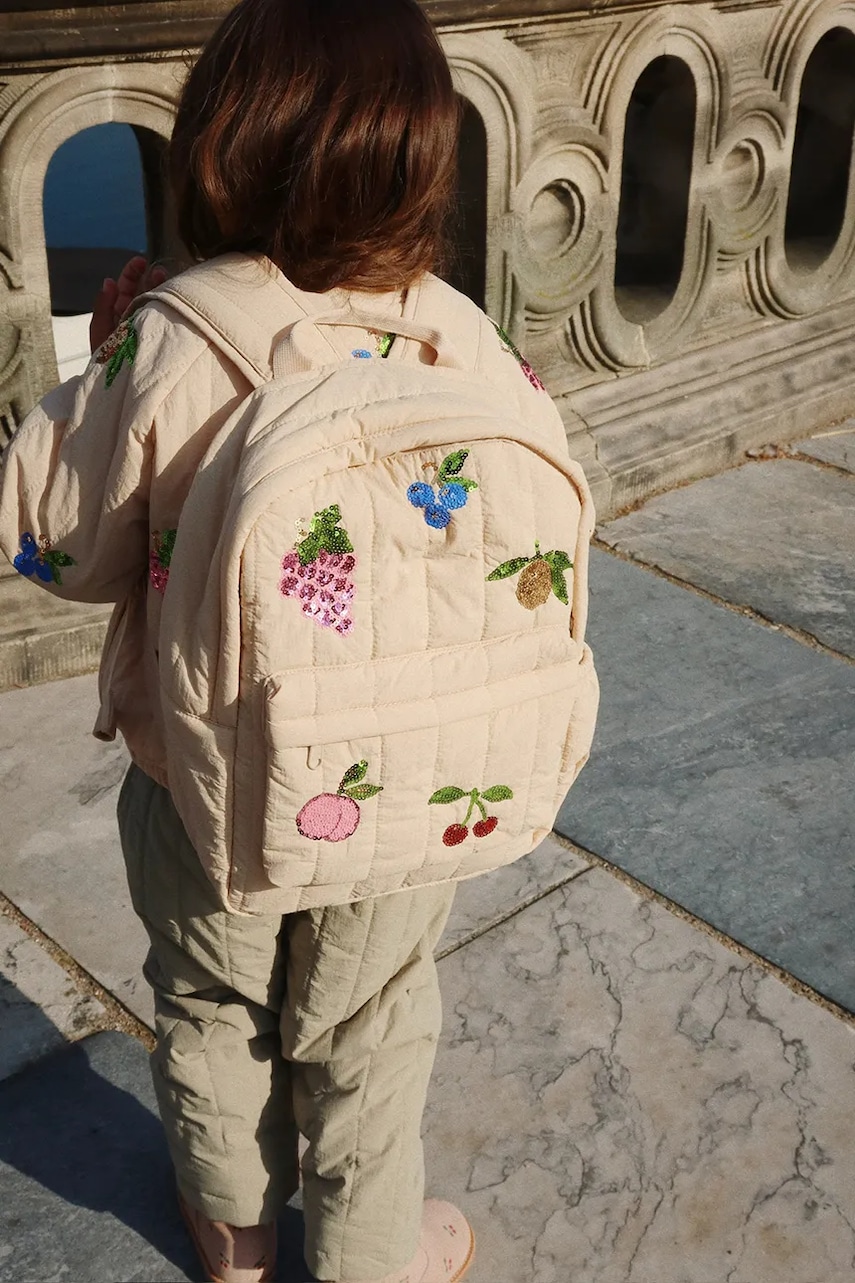 Konges Sløjd ghiozdan copii JUNO QUILTED SEQUIN BACKPACK MIDI culoarea bej, mic, cu imprimeu, KS103554