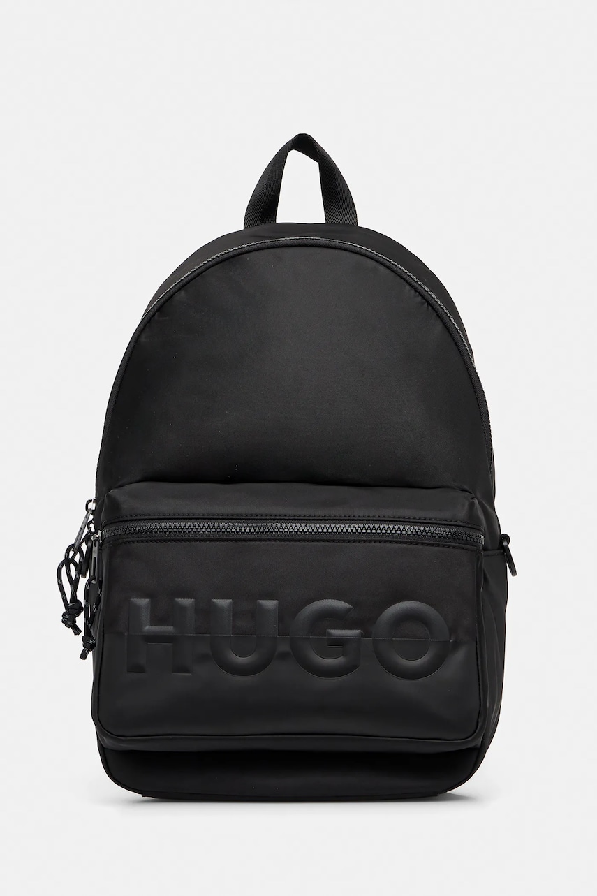 Levně Batoh HUGO pánský, černá barva, velký, s aplikací, 50547114