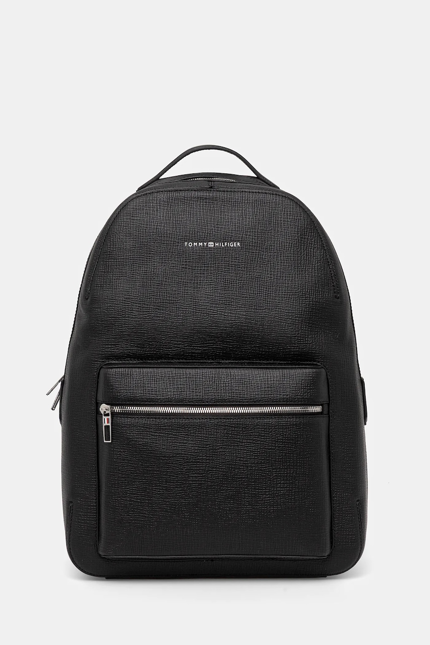 Levně Kožený batoh Tommy Hilfiger pánský, černá barva, velký, AM0AM13641