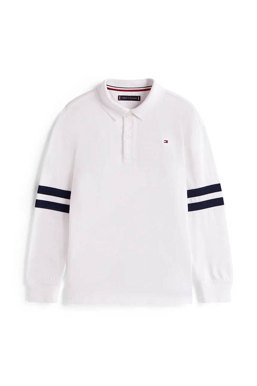 Детское хлопковое поло Tommy Hilfiger цвет белый с принтом KB0KB09712 Детское хлопковое поло Tommy Hilfiger цвет белый с принтом KB0KB09712
