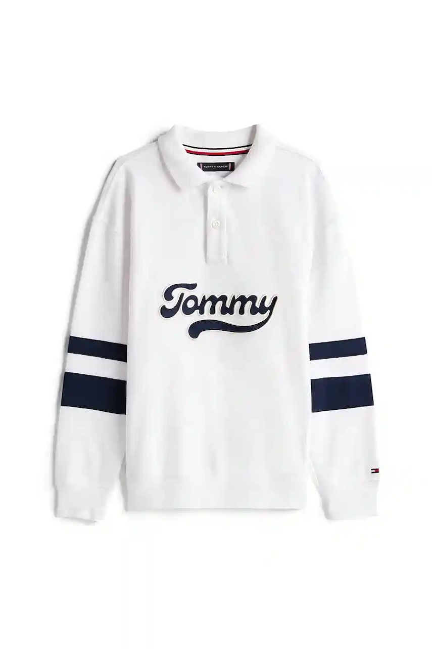 Детская хлопковая кофта Tommy Hilfiger цвет белый с принтом KB0KB09995 Детская хлопковая кофта Tommy Hilfiger цвет белый с принтом KB0KB09995