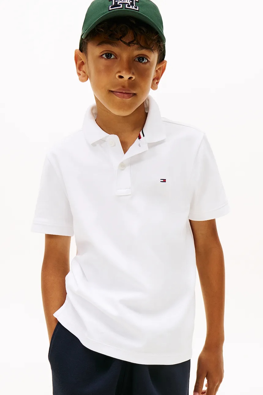 Levně Dětská bavlněná polokošile Tommy Hilfiger bílá barva, hladká, KB0KB10007