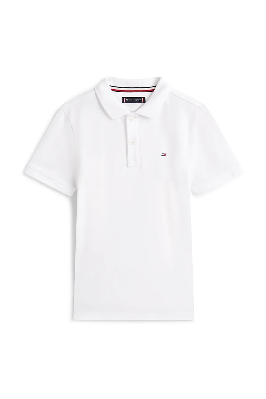 Детское хлопковое поло Tommy Hilfiger цвет белый однотонное KB0KB10007 Детское хлопковое поло Tommy Hilfiger цвет белый однотонное KB0KB10007