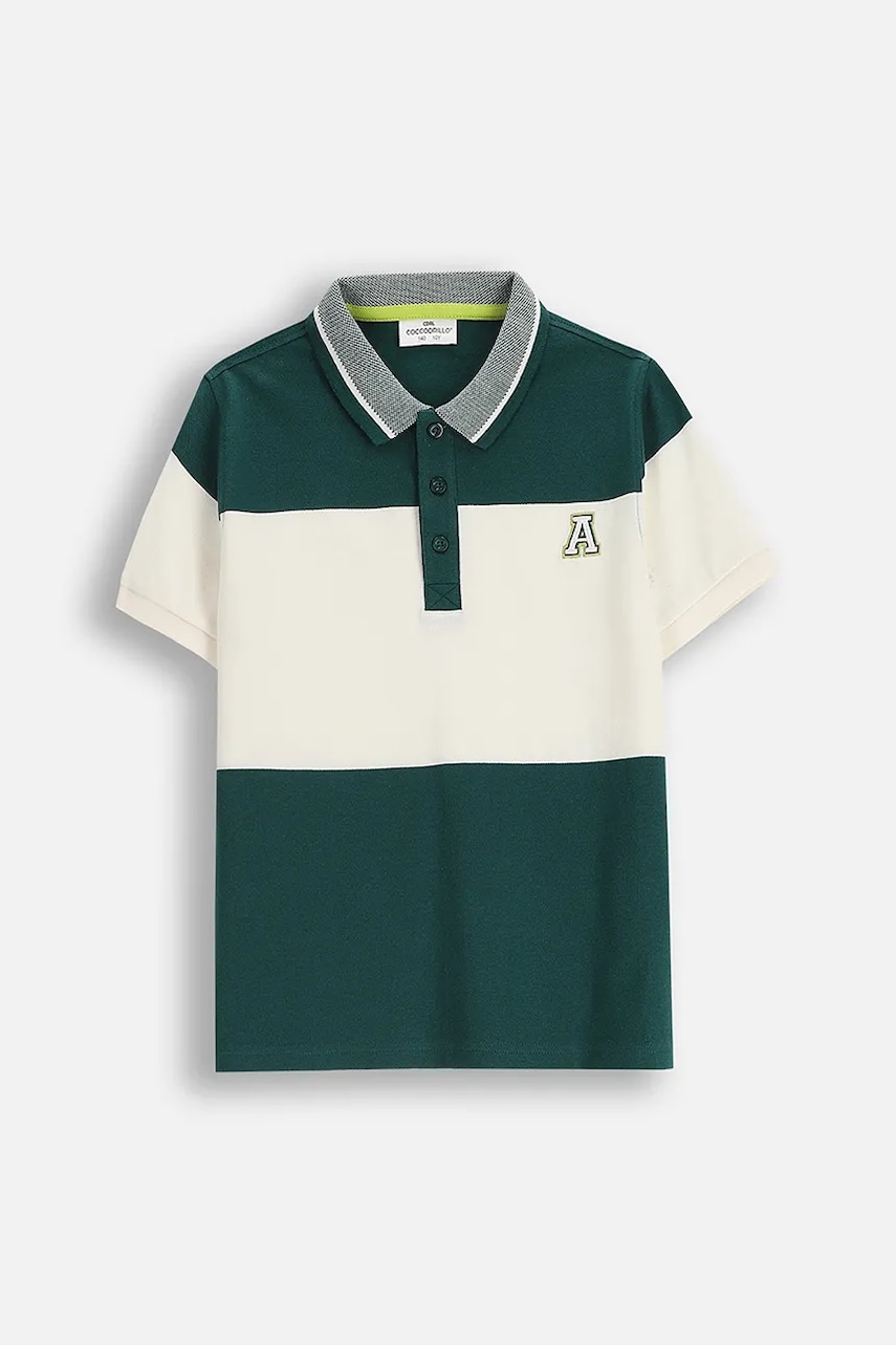 Levně Dětská bavlněná polokošile Coccodrillo zelená barva, vzorovaná, ACADEMY BOY JUNIOR