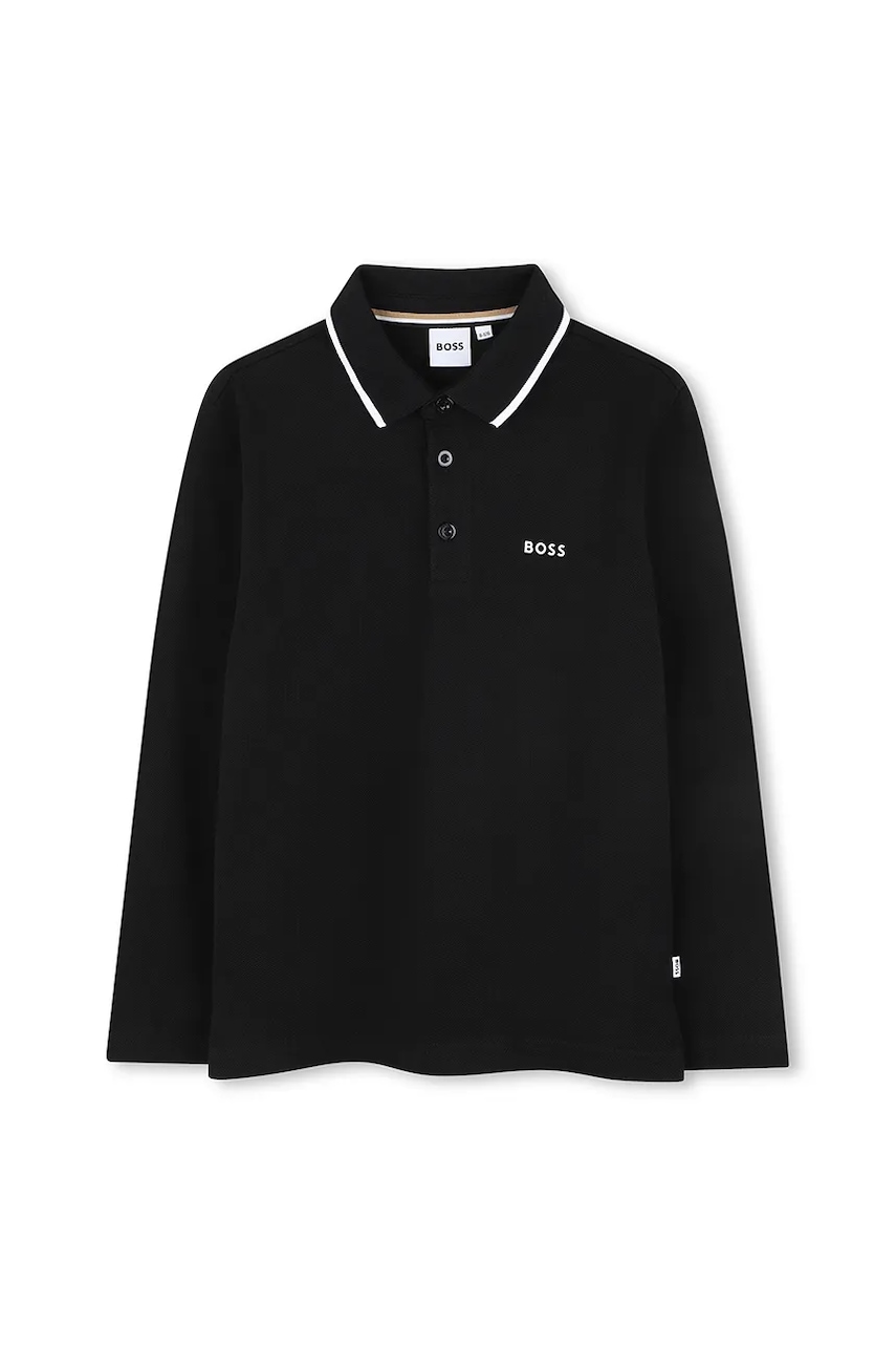 BOSS longsleeve din bumbac pentru copii culoarea negru, cu imprimeu, J52330