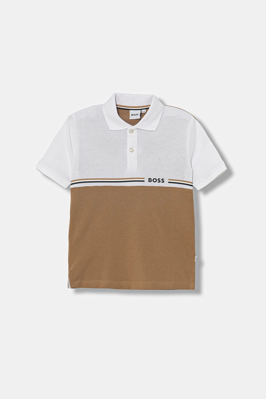 Levně Dětské polo tričko BOSS hnědá barva, J52339