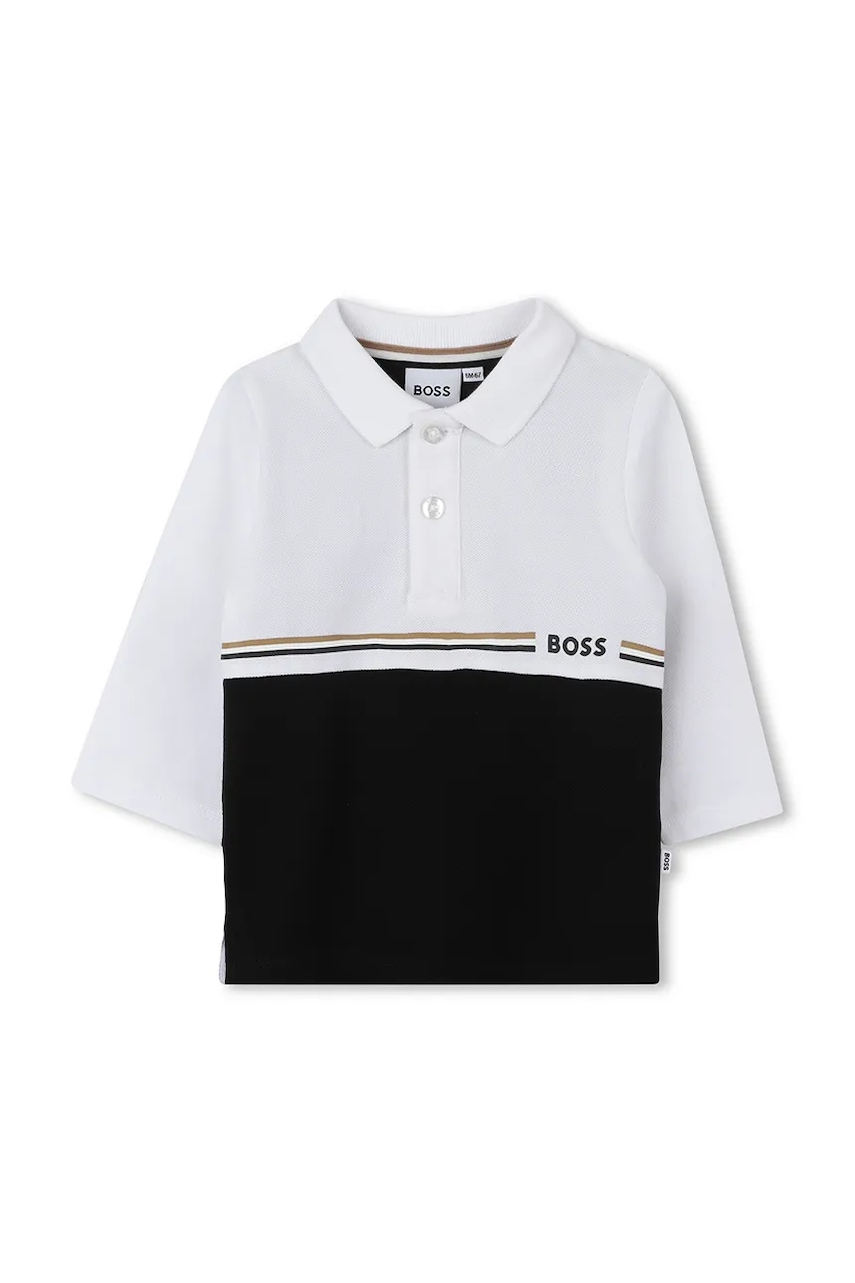 BOSS tricouri polo din bumbac pentru bebeluși culoarea negru, cu imprimeu, J52456
