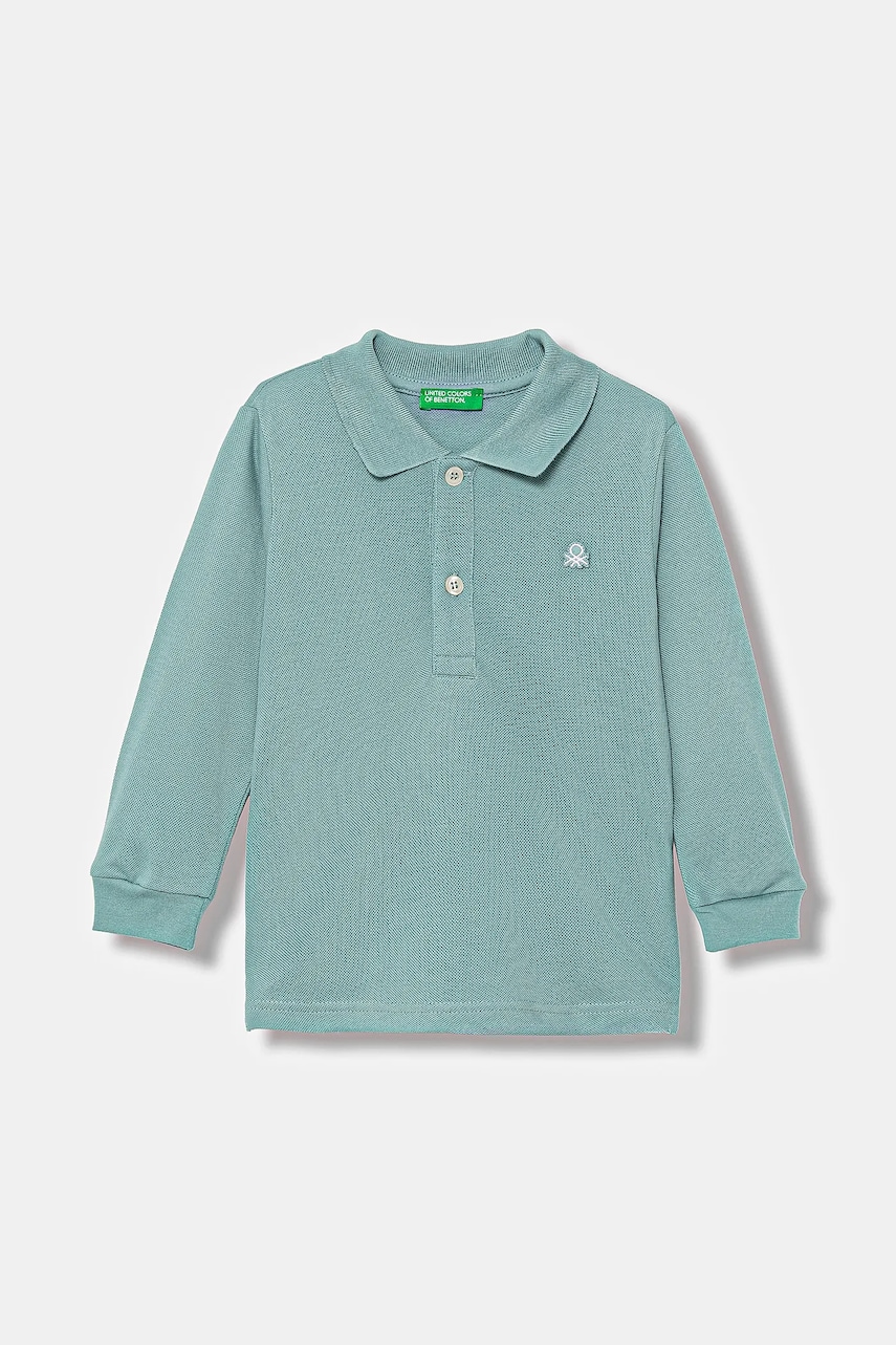 United Colors of Benetton longsleeve din bumbac pentru copii culoarea turcoaz, uni, 3089G3009