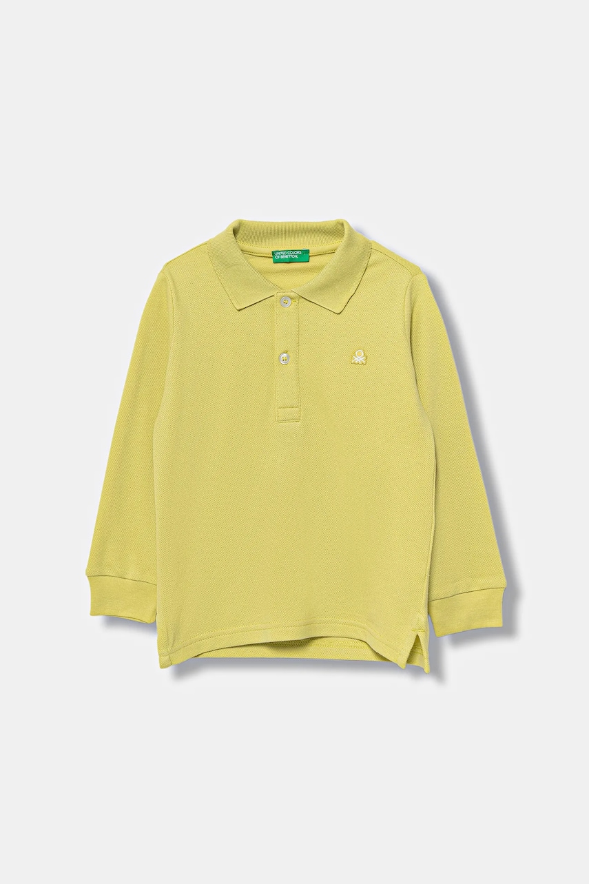 United Colors of Benetton longsleeve din bumbac pentru copii culoarea galben, uni, 3089G3009
