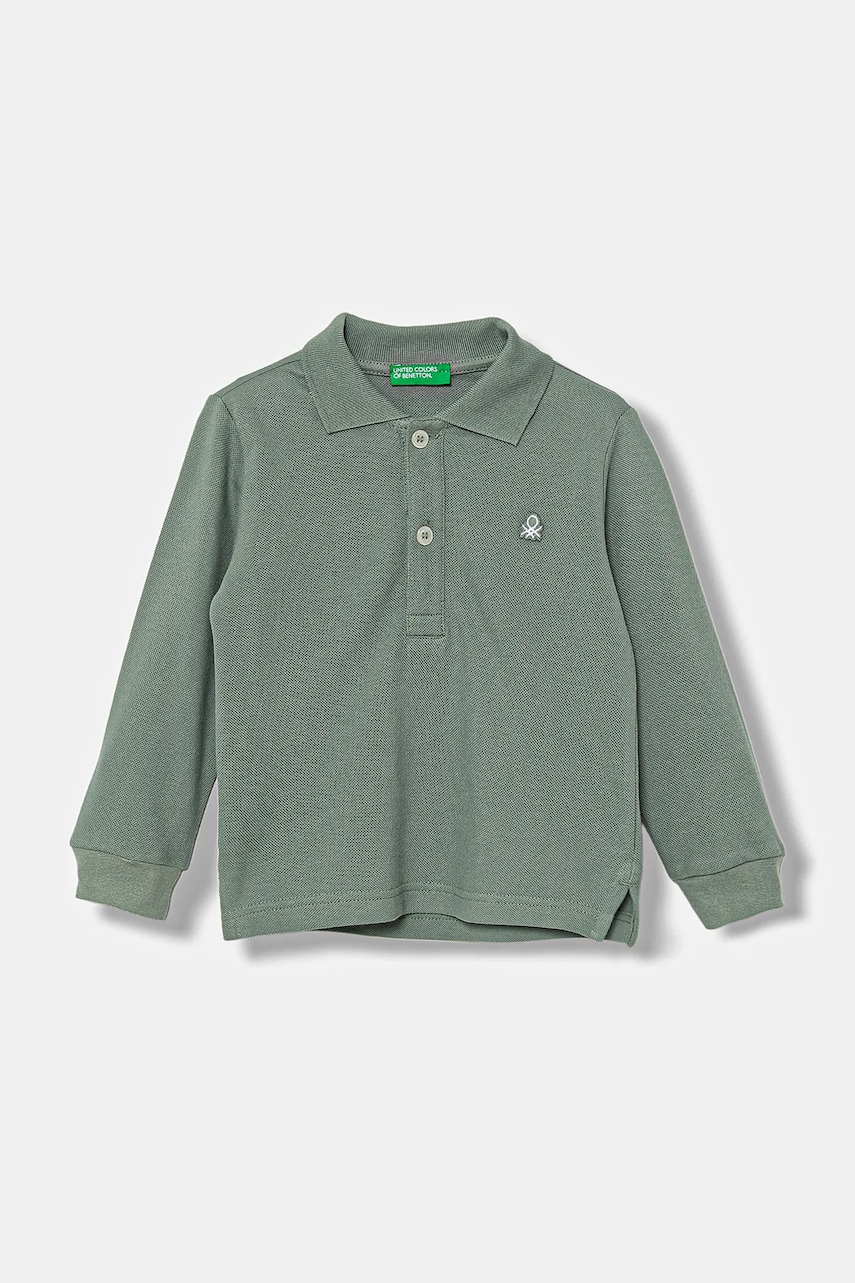 United Colors of Benetton longsleeve din bumbac pentru copii culoarea verde, uni, 3089G3009
