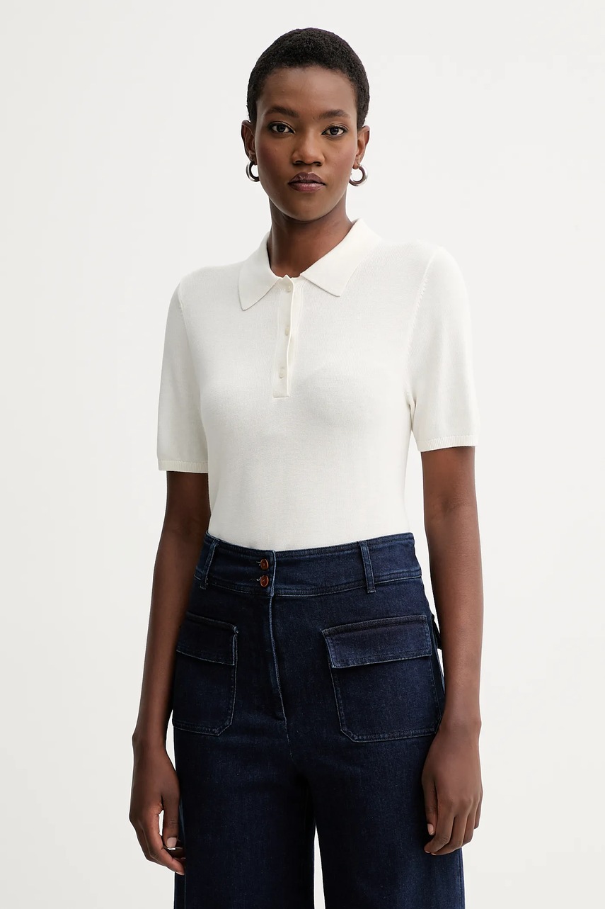 Levně Polo tričko Calvin Klein dámské, béžová barva, LV044C341G