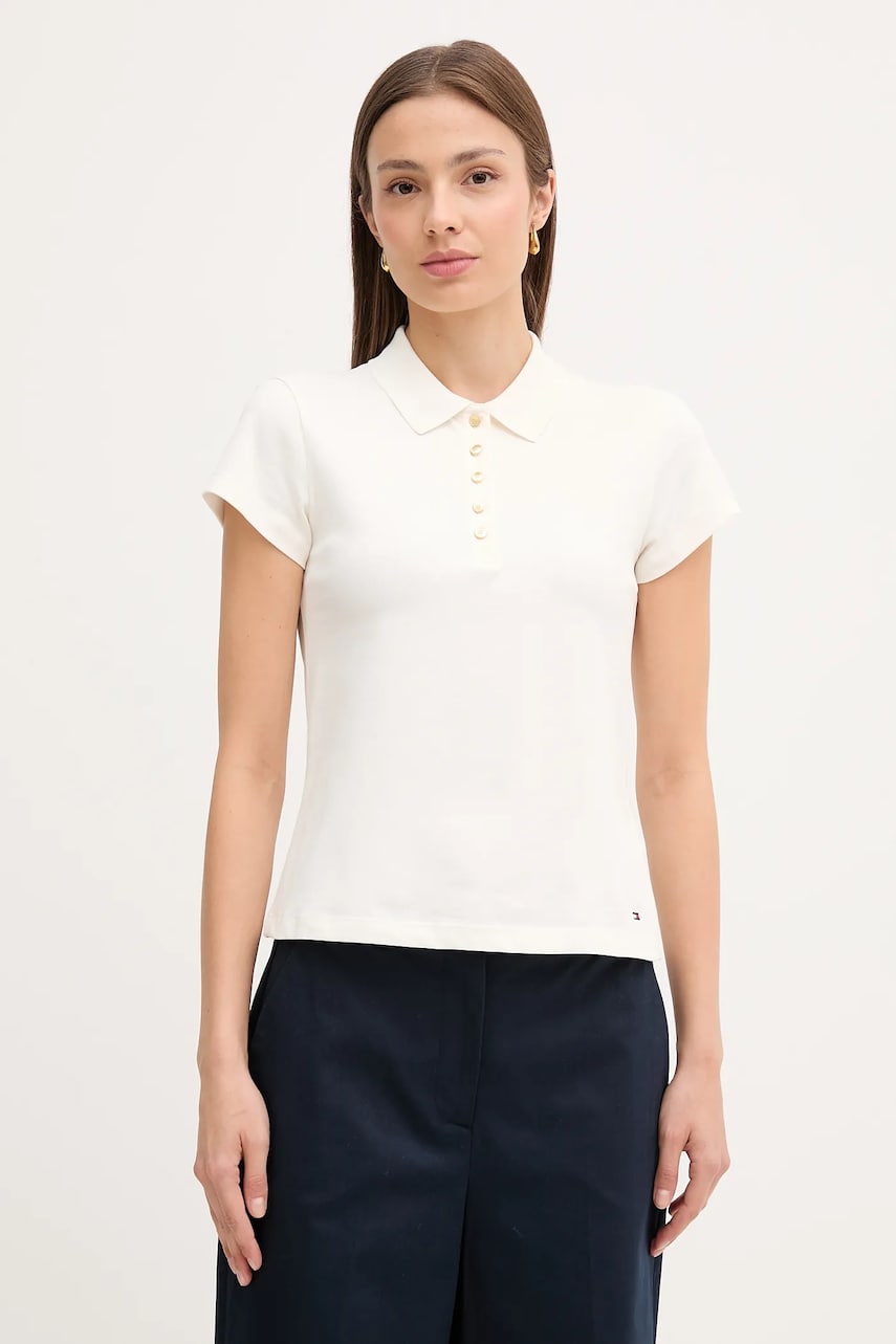 Levně Polo tričko Tommy Hilfiger dámské, béžová barva, WW0WW45768