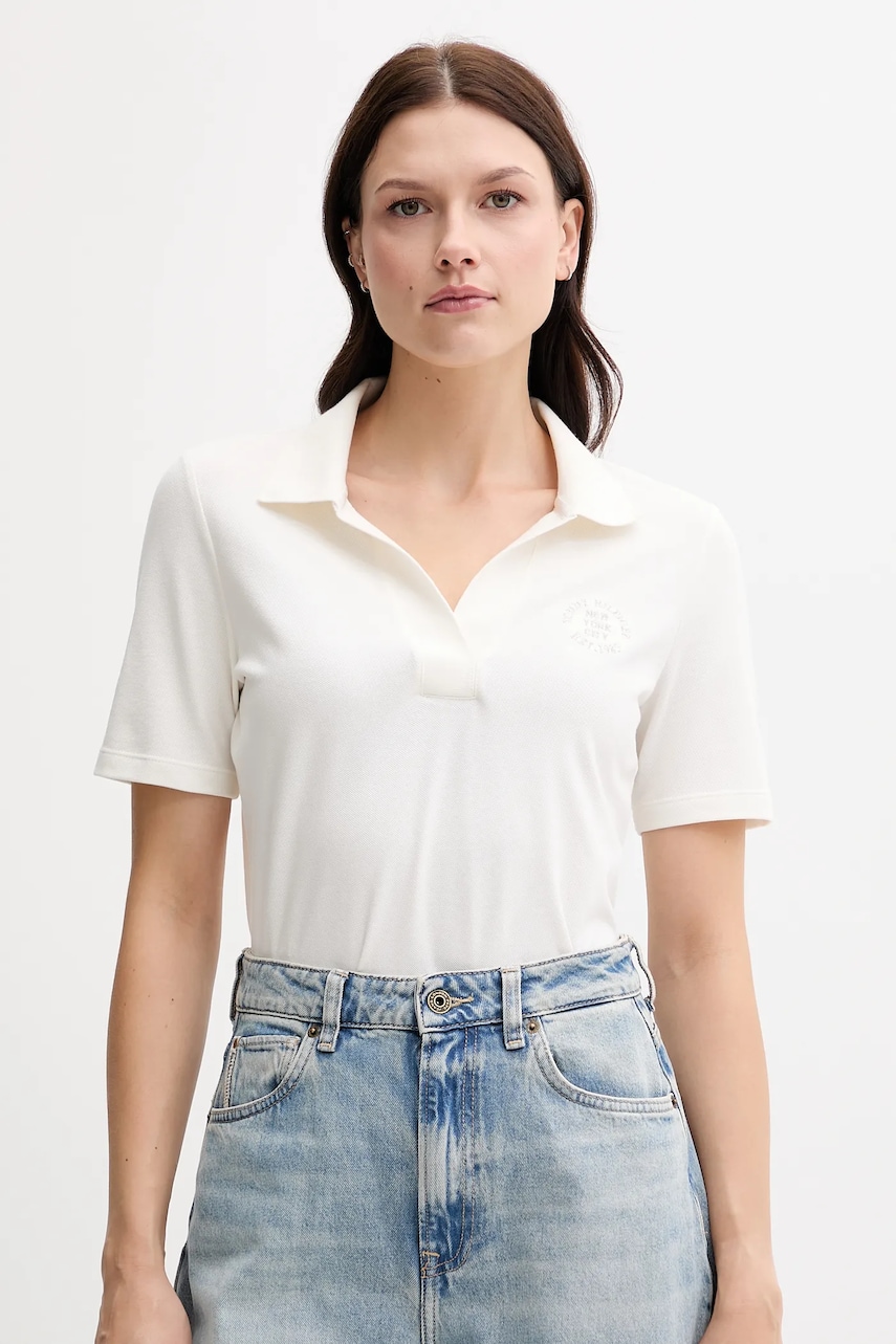 Levně Polo tričko Tommy Hilfiger dámské, béžová barva, WW0WW45807