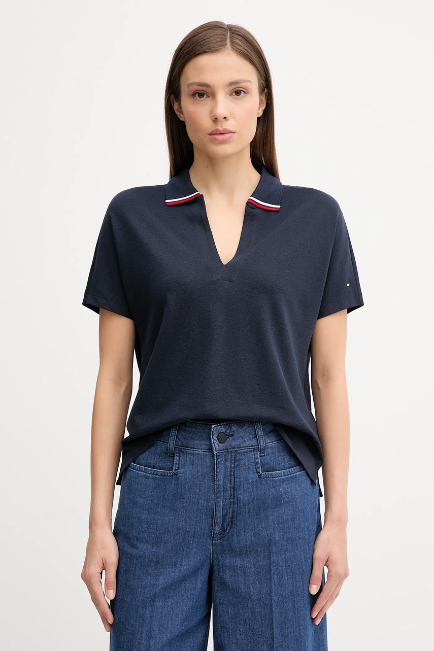 Levně Polo tričko Tommy Hilfiger dámské, tmavomodrá barva, WW0WW46512