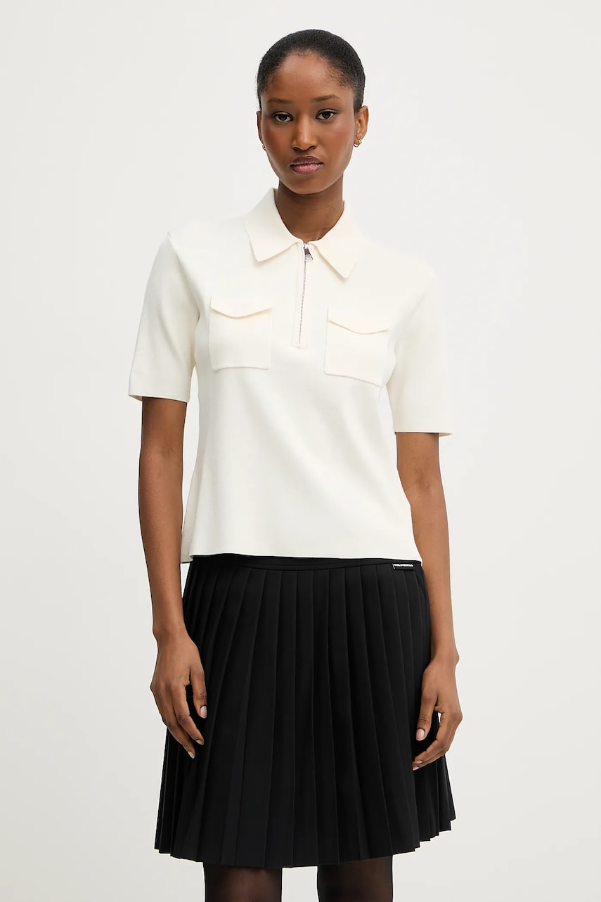 Karl Lagerfeld tricou polo culoarea bej, A3W18021