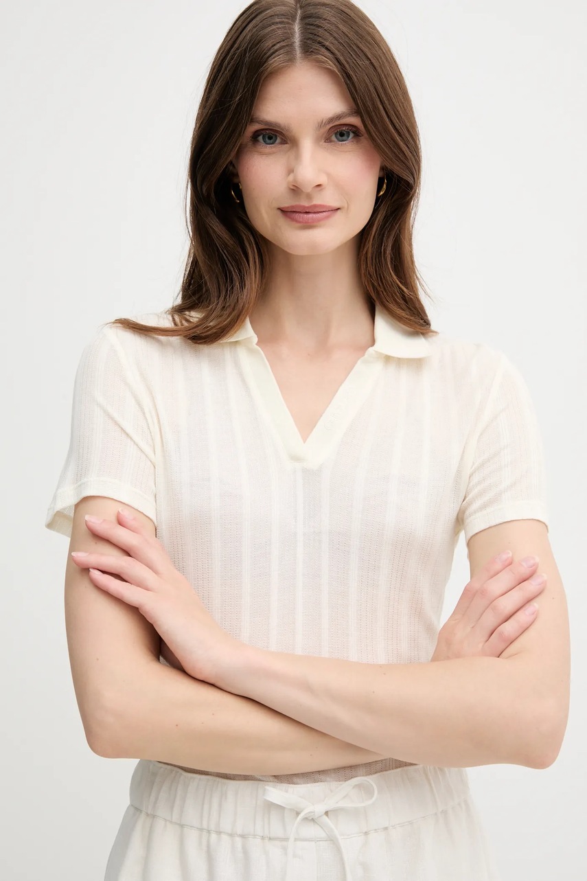 Πόλο Calvin Klein Jeans χρώμα: μπεζ, LV047C210G φωτογραφία