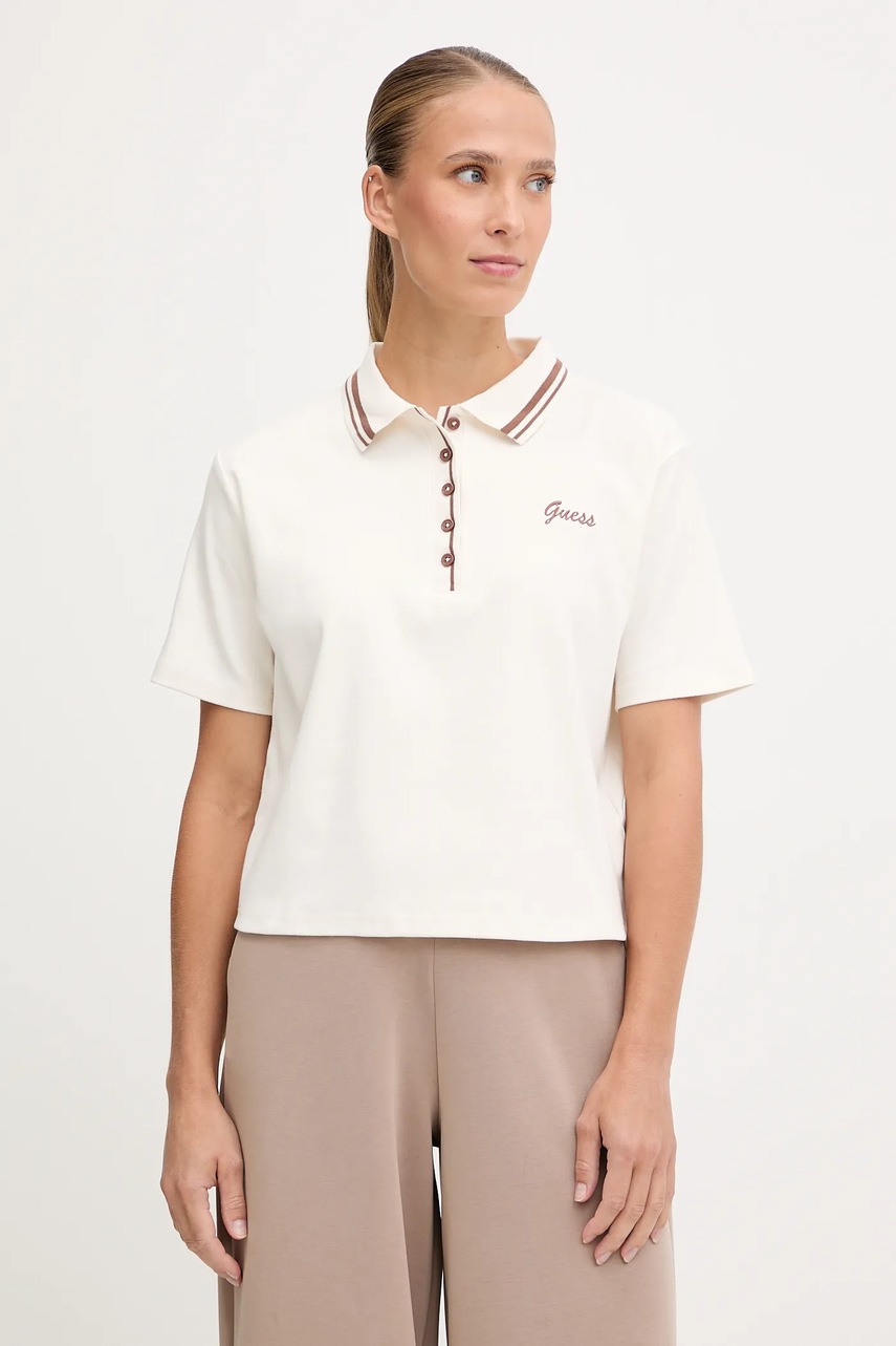 Levně Polo tričko Guess FABIA dámské, béžová barva, V5BP00 K1891