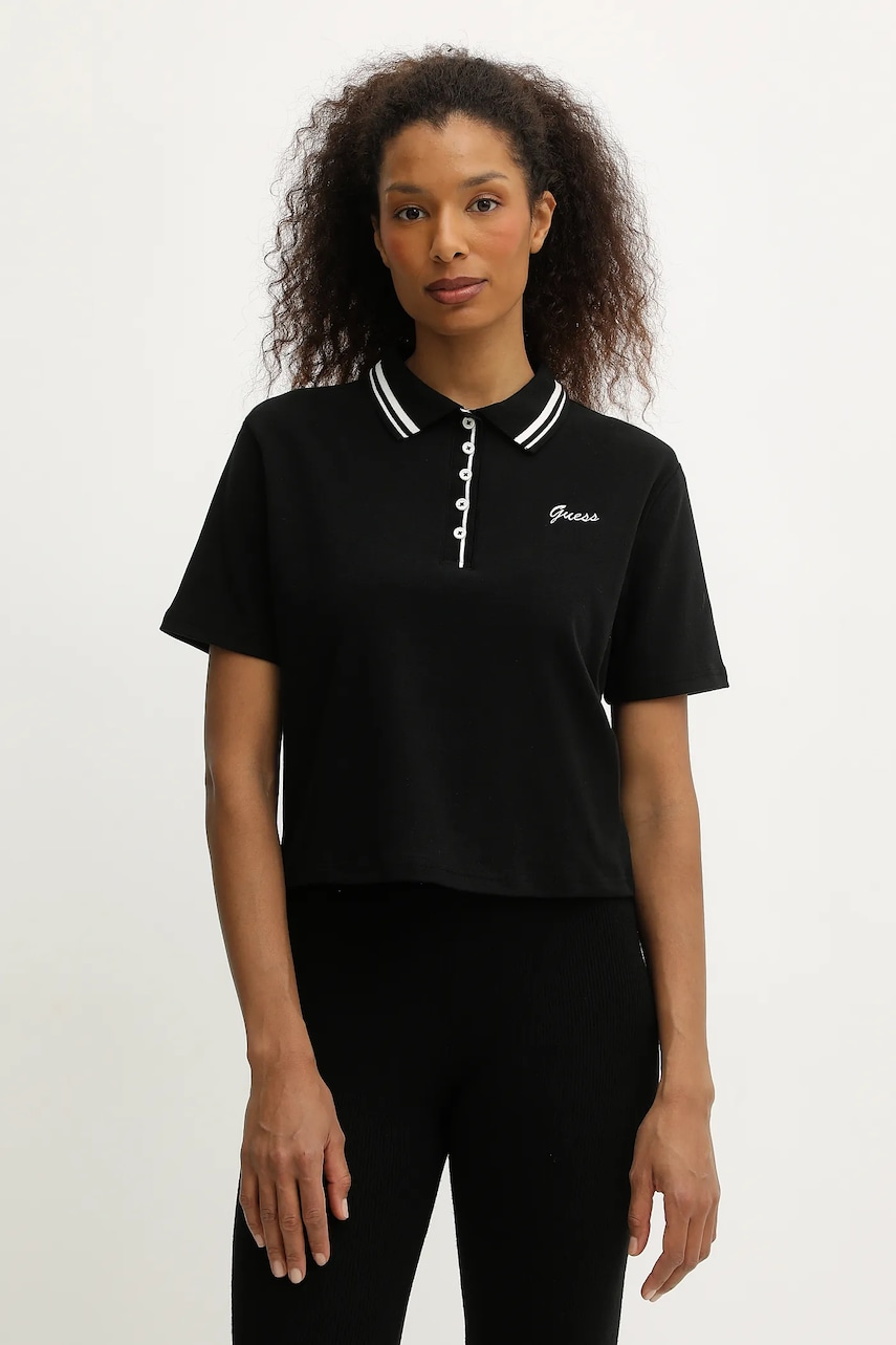 Levně Polo tričko Guess FABIA dámské, černá barva, V5BP00 K1891