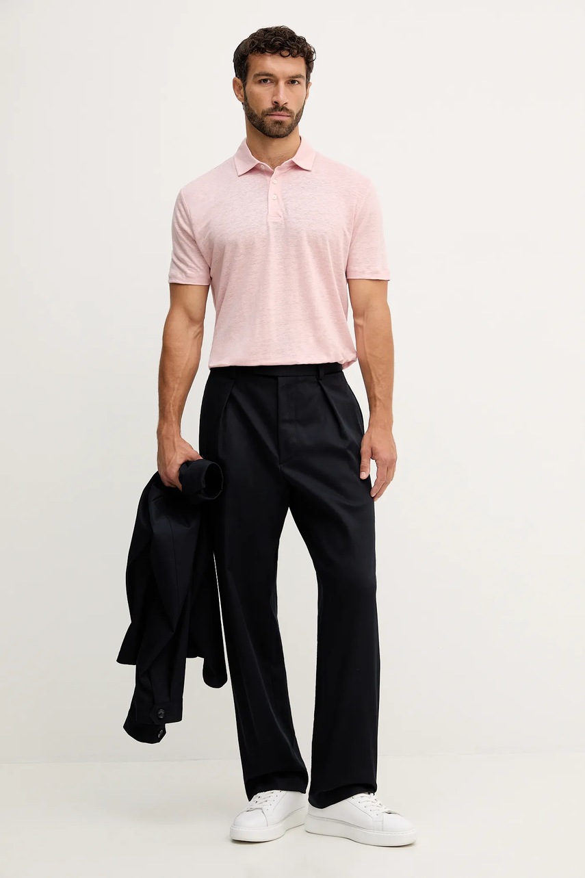 Льняное поло BOSS BECKHAM X BOSS цвет розовый меланж 50552246