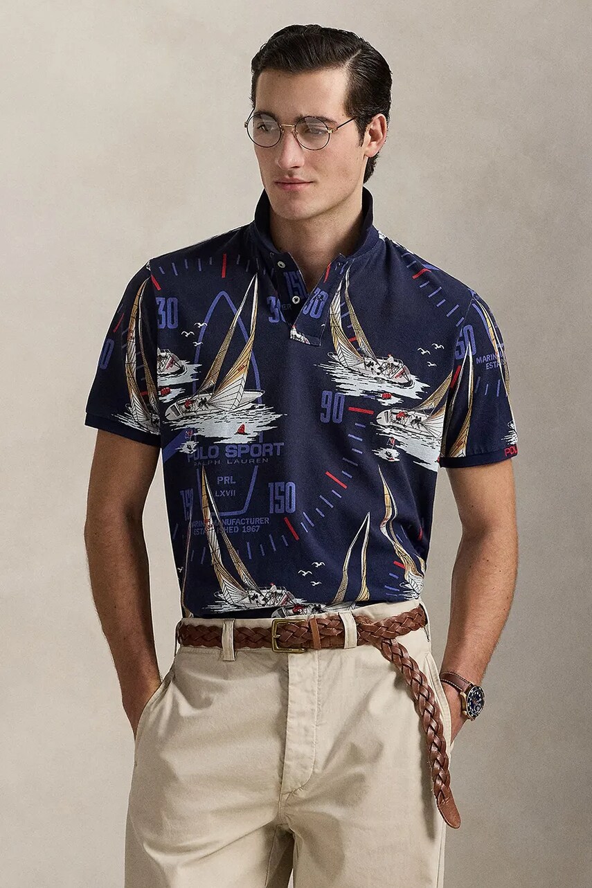 Levně Bavlněné polo tričko Polo Ralph Lauren pánské, tmavomodrá barva, 710971785