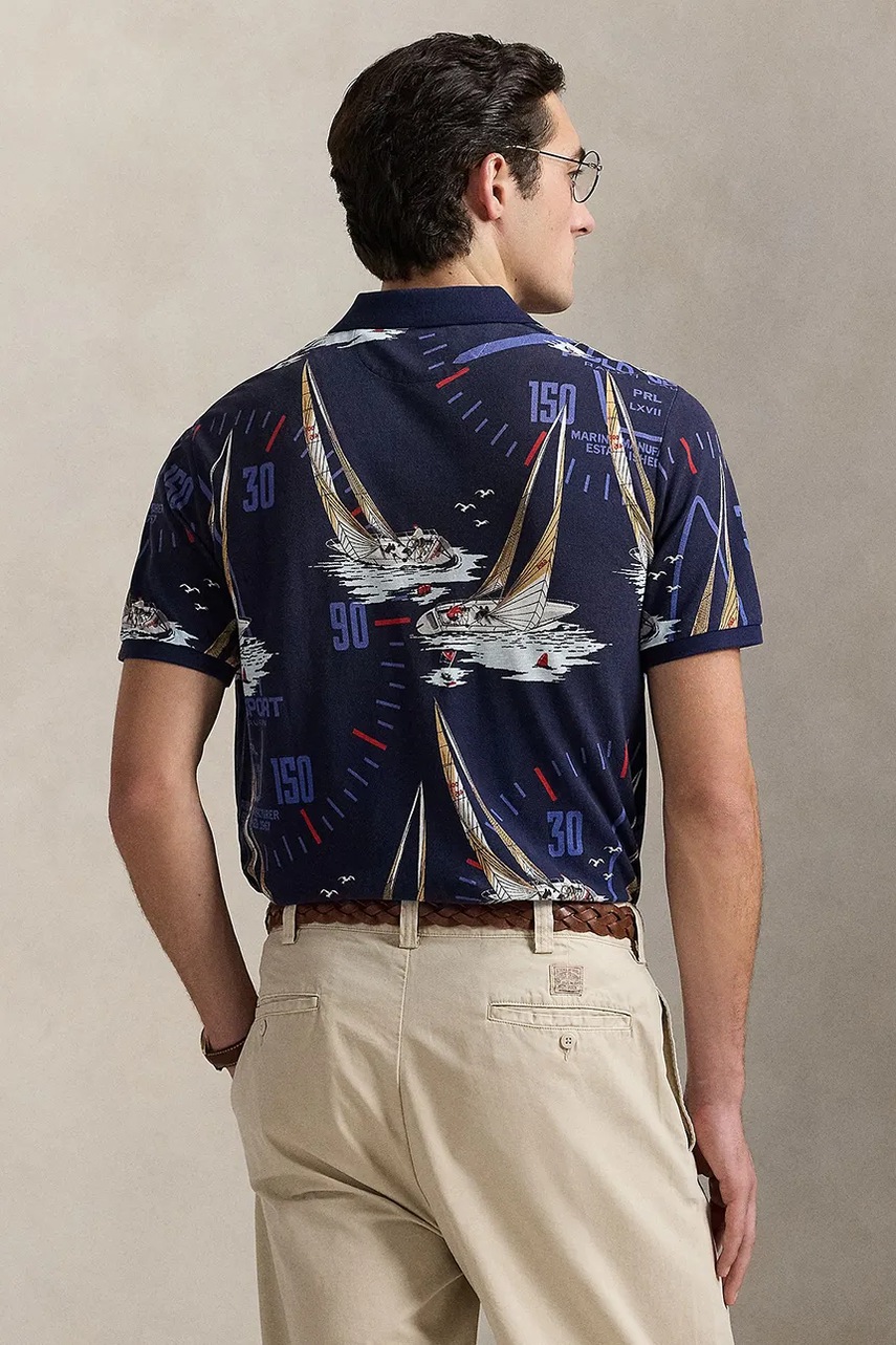 Хлопковое поло Polo Ralph Lauren цвет синий узор 710971785