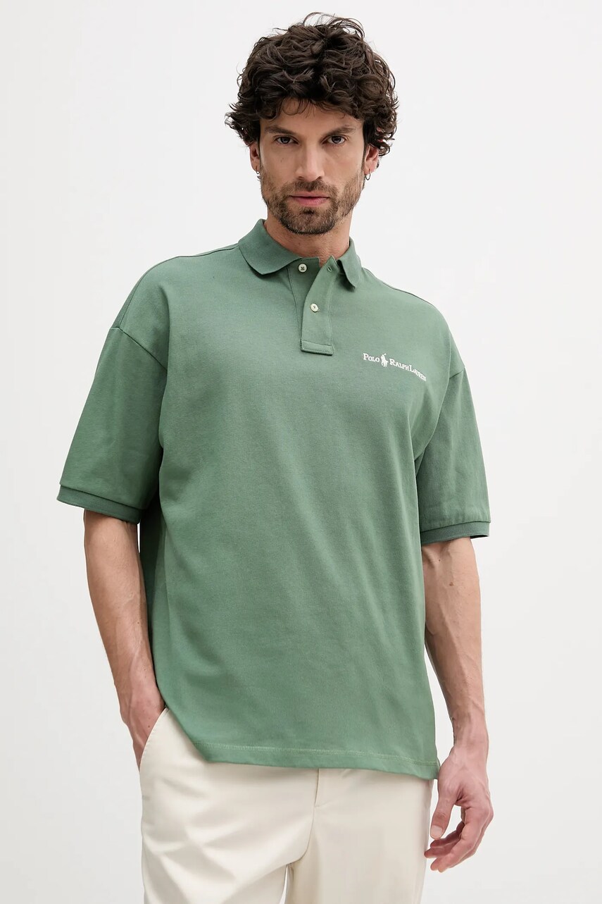 Levně Bavlněné polo tričko Polo Ralph Lauren pánské, zelená barva, 710972615