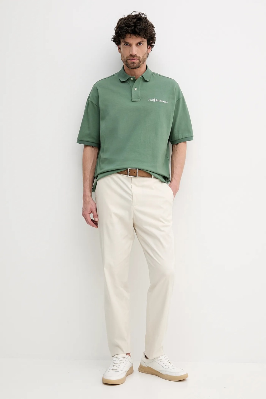 Хлопковое поло Polo Ralph Lauren цвет зелёный однотонное 710972615