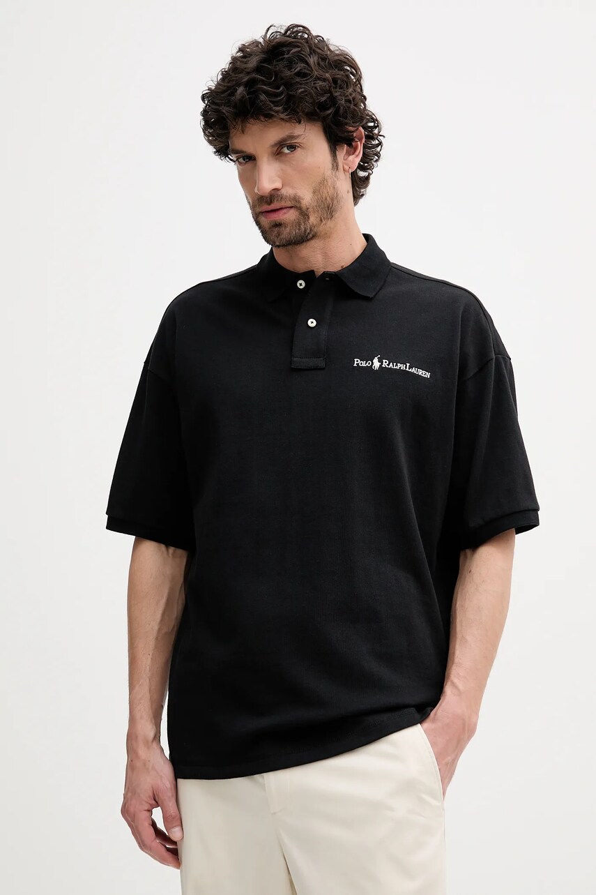 Levně Bavlněné polo tričko Polo Ralph Lauren pánské, černá barva, 710972615