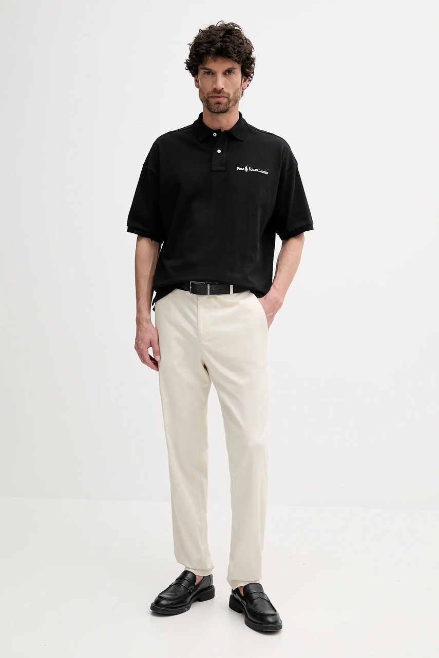 Хлопковое поло Polo Ralph Lauren цвет чёрный однотонное 710972615