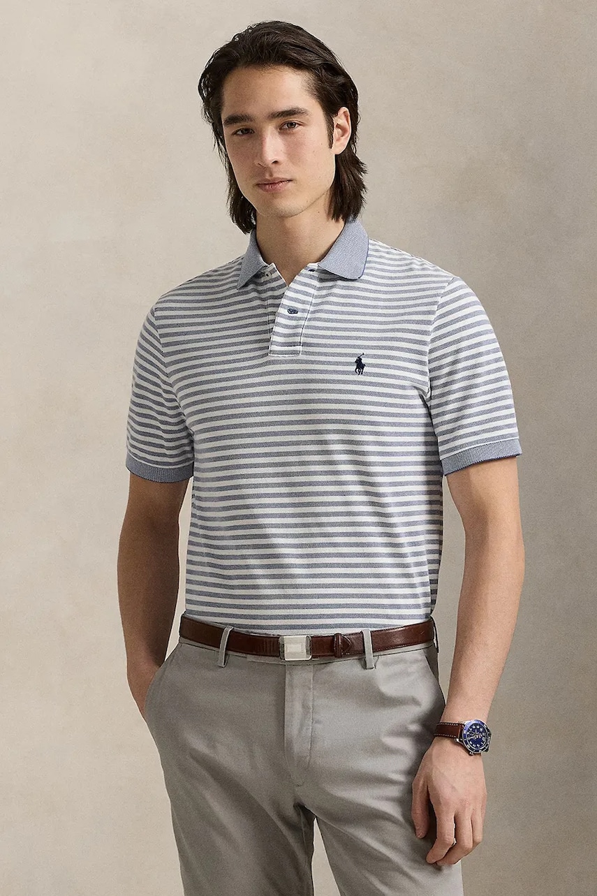 Levně Bavlněné polo tričko Polo Ralph Lauren pánské, modrá barva, 710974596