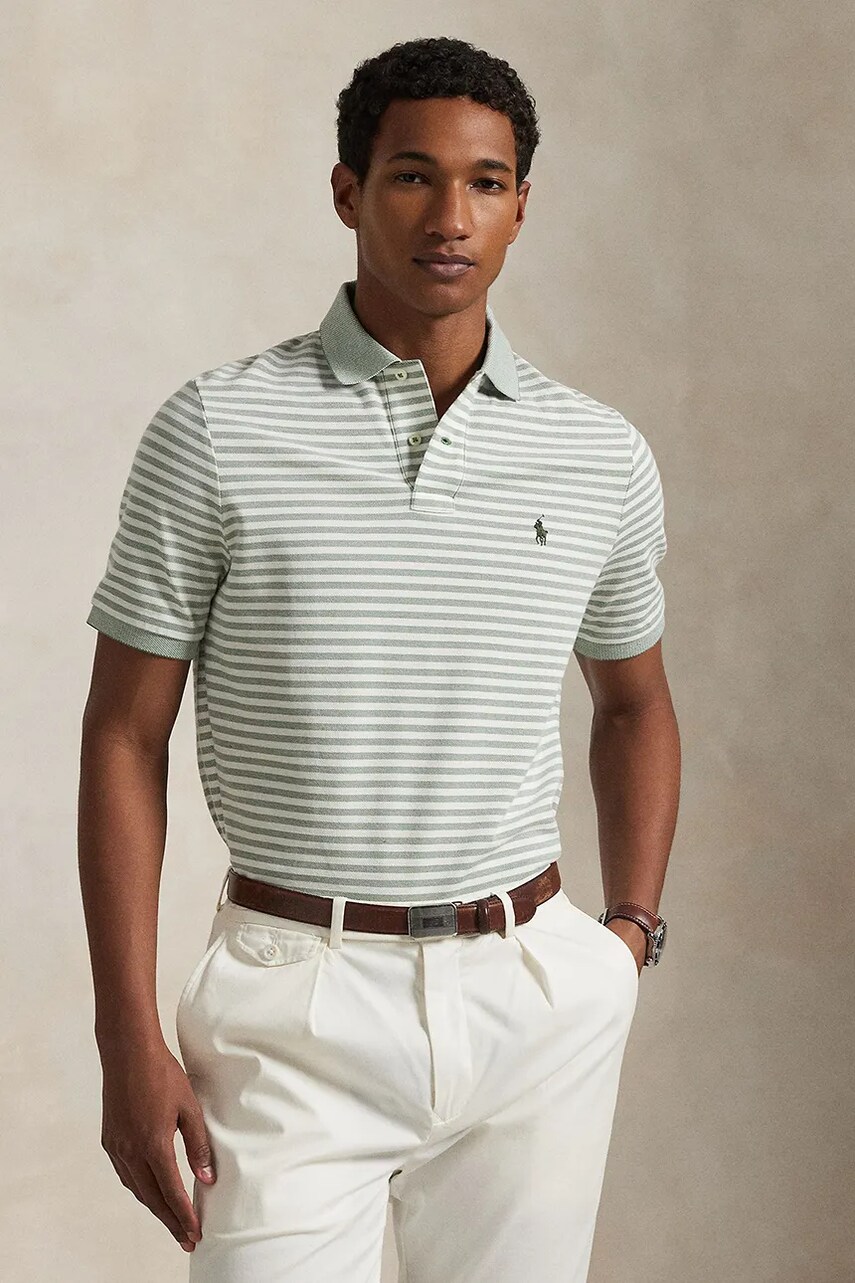 Levně Bavlněné polo tričko Polo Ralph Lauren pánské, zelená barva, 710974596