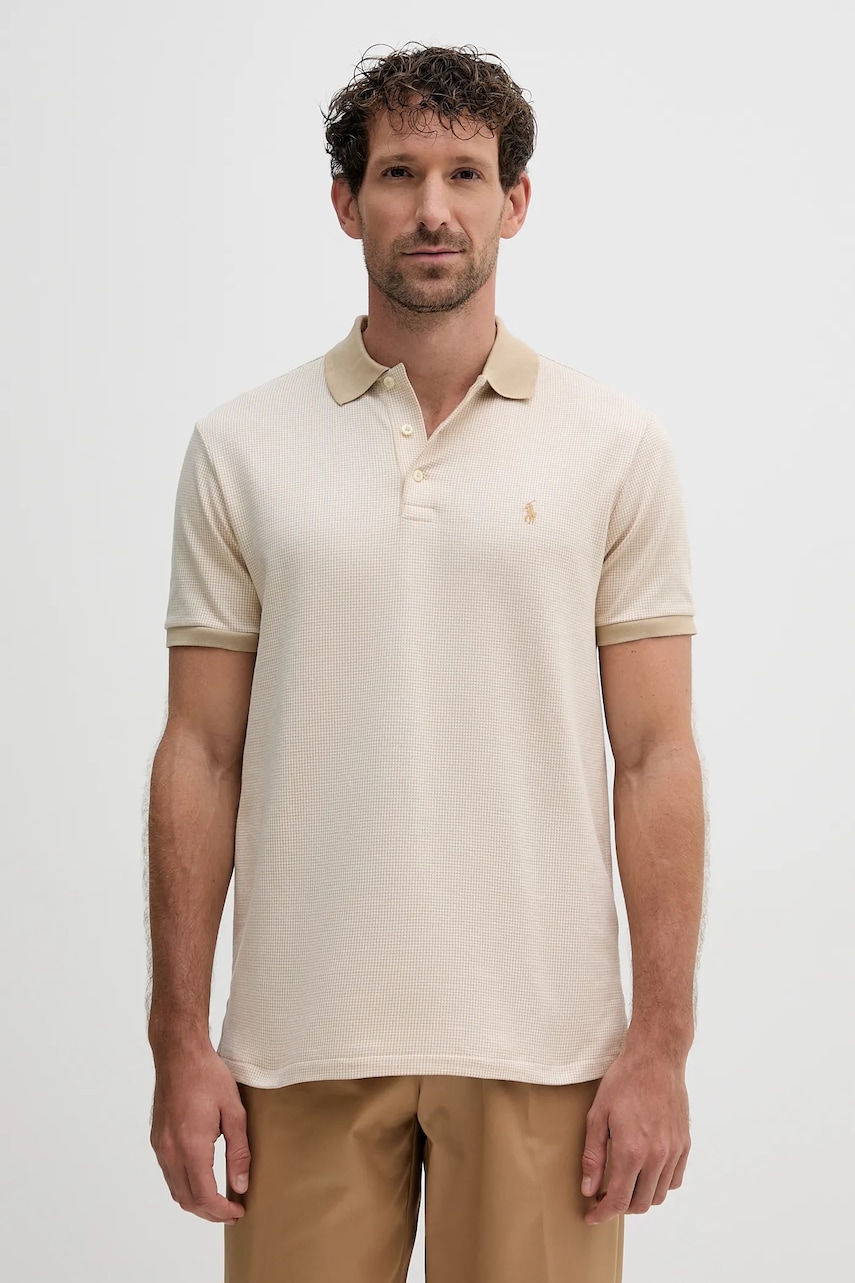 Levně Bavlněné polo tričko Polo Ralph Lauren pánské, béžová barva, 710974270