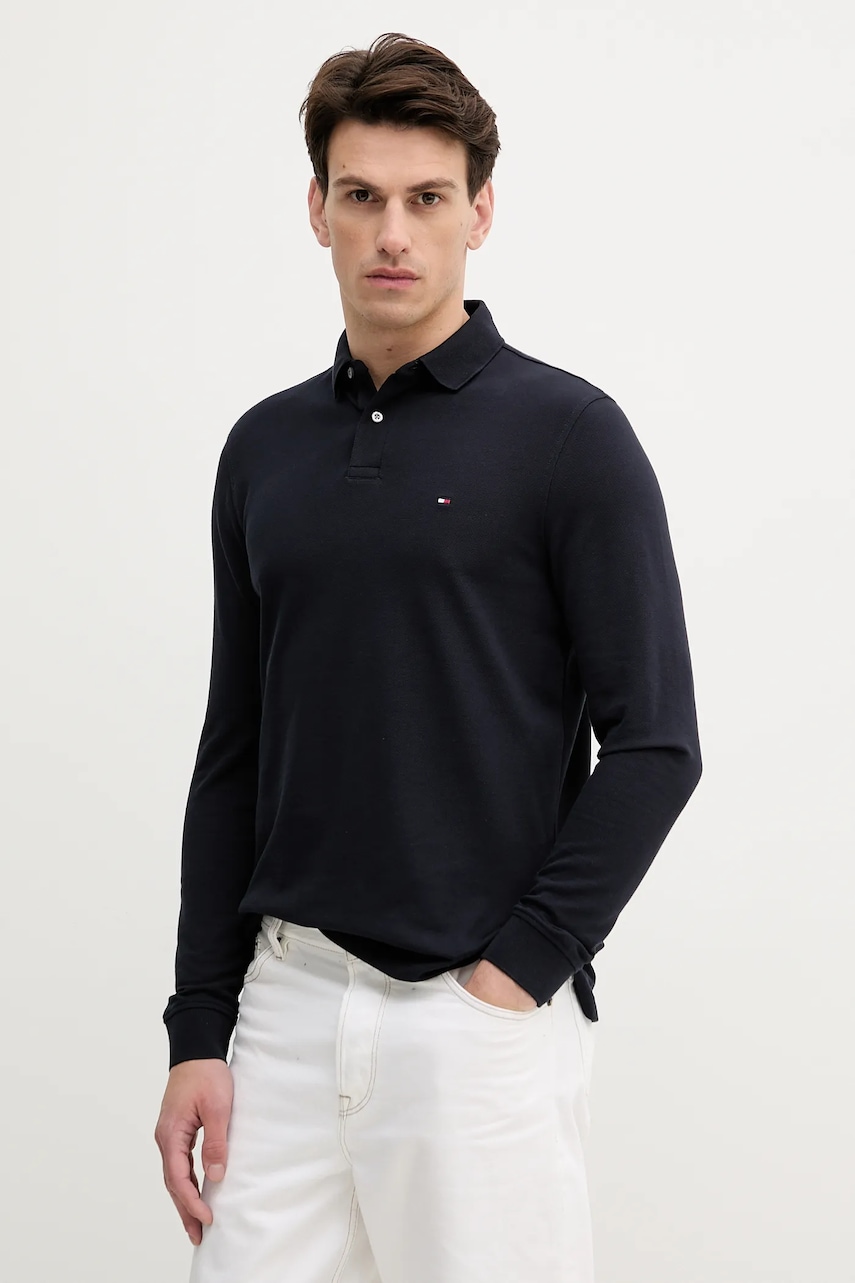 Tričko s dlouhým rukávem Tommy Hilfiger pánské, tmavomodrá barva, MW0MW20183