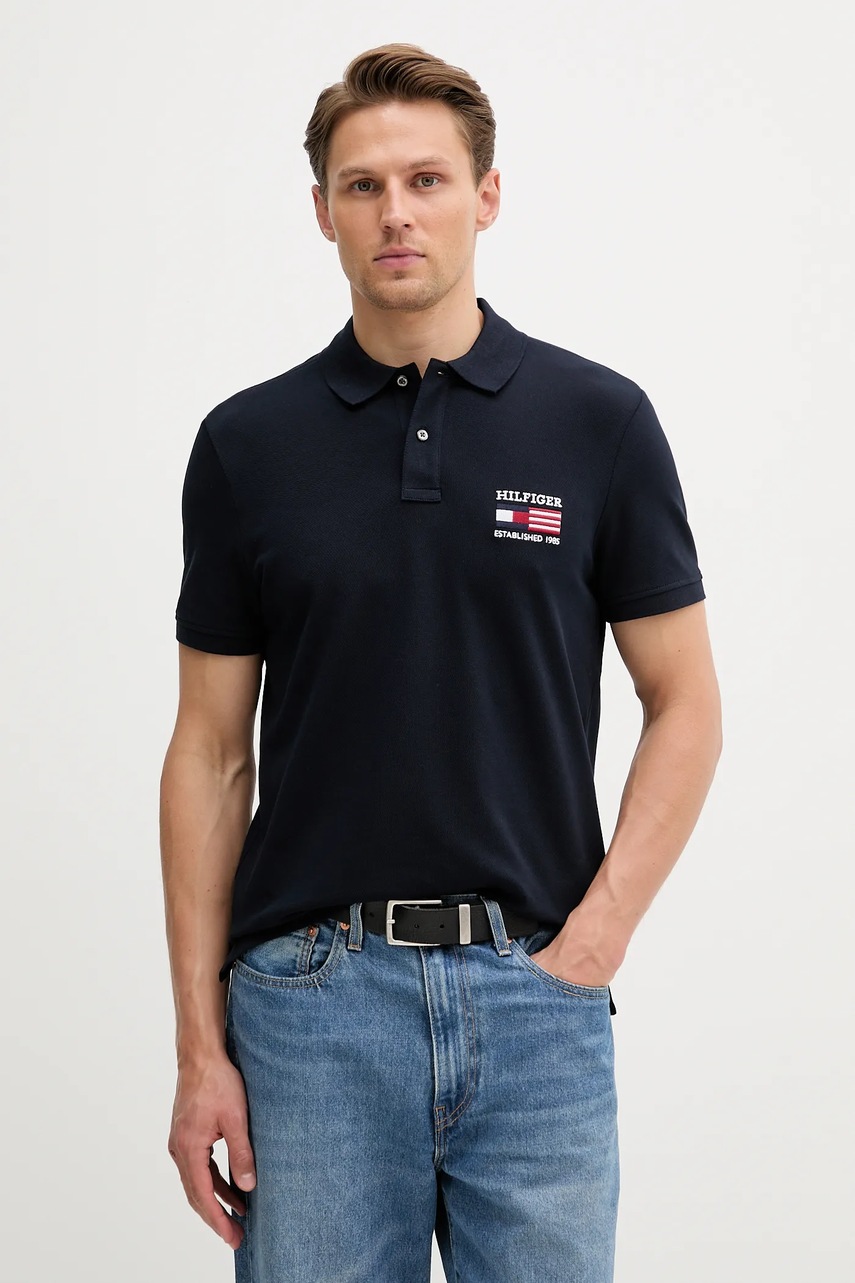 Levně Polo tričko Tommy Hilfiger pánské, tmavomodrá barva, s aplikací, MW0MW39836