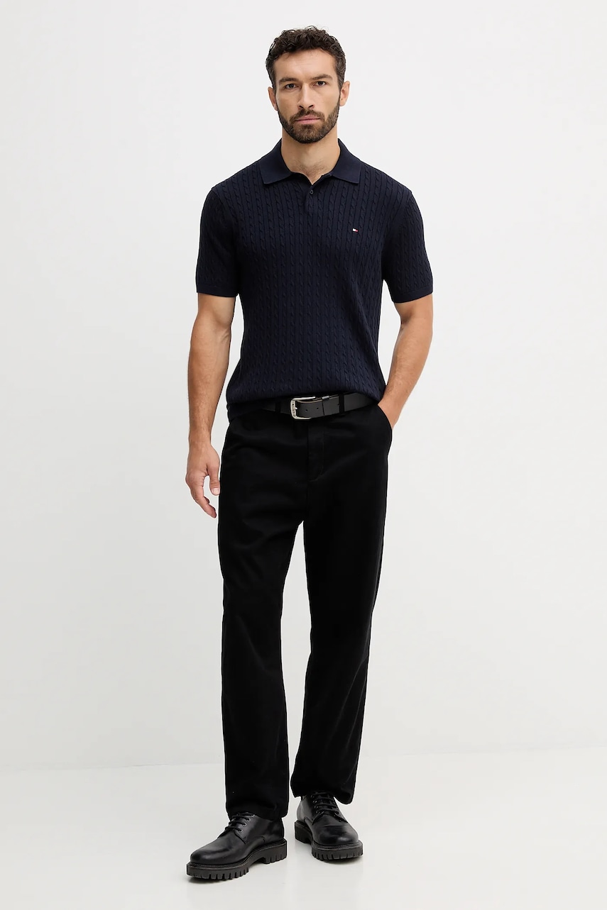 Хлопковое поло Tommy Hilfiger цвет синий однотонное MW0MW40701 Хлопковое поло Tommy Hilfiger цвет синий однотонное MW0MW40701