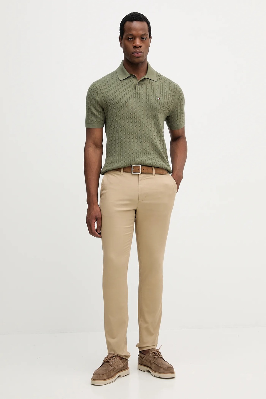 Хлопковое поло Tommy Hilfiger цвет зелёный однотонное MW0MW40701