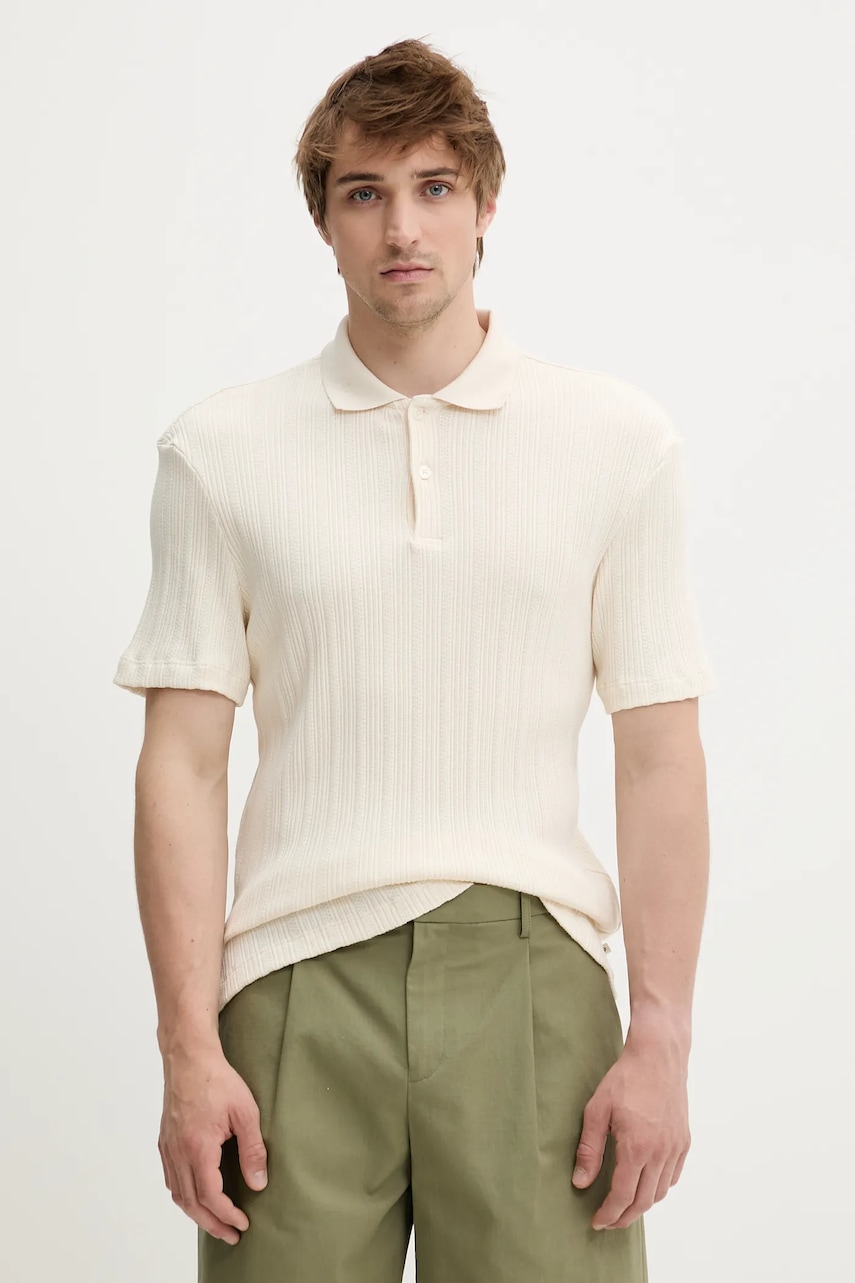 Samsoe Samsoe polo de bumbac SAKEVIN culoarea bej, uni, M25200034